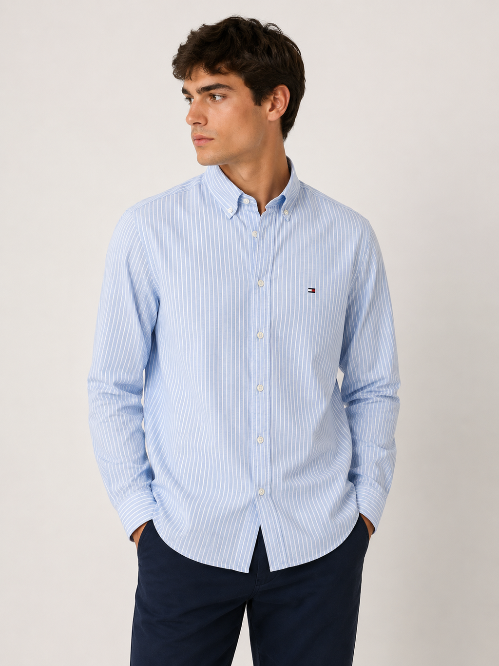 Camisa Tommy Hilfiger Celeste de Rayas