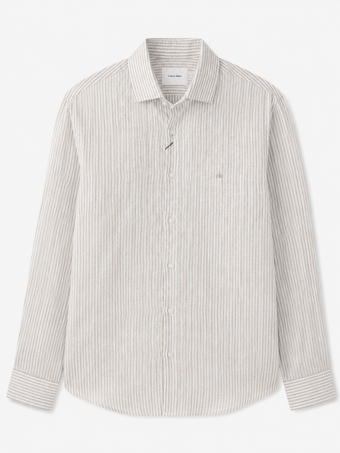 Camisa hombre Calvin Klein lino rayas beig