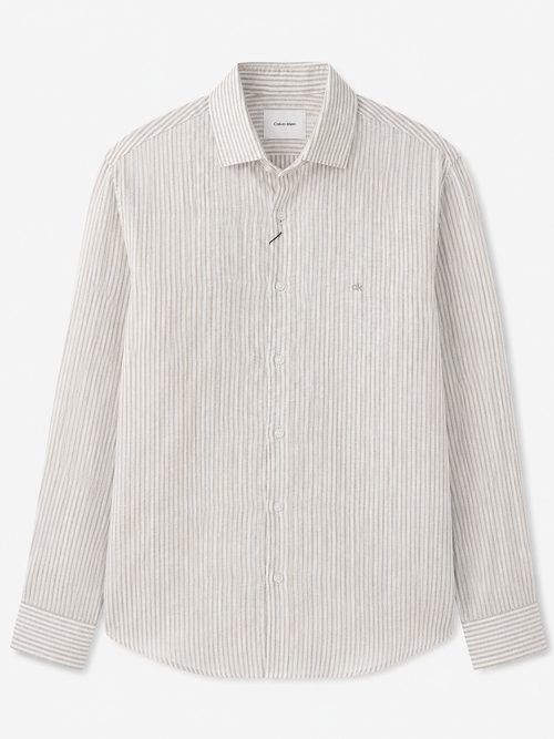 Camisa hombre Calvin Klein lino rayas beig