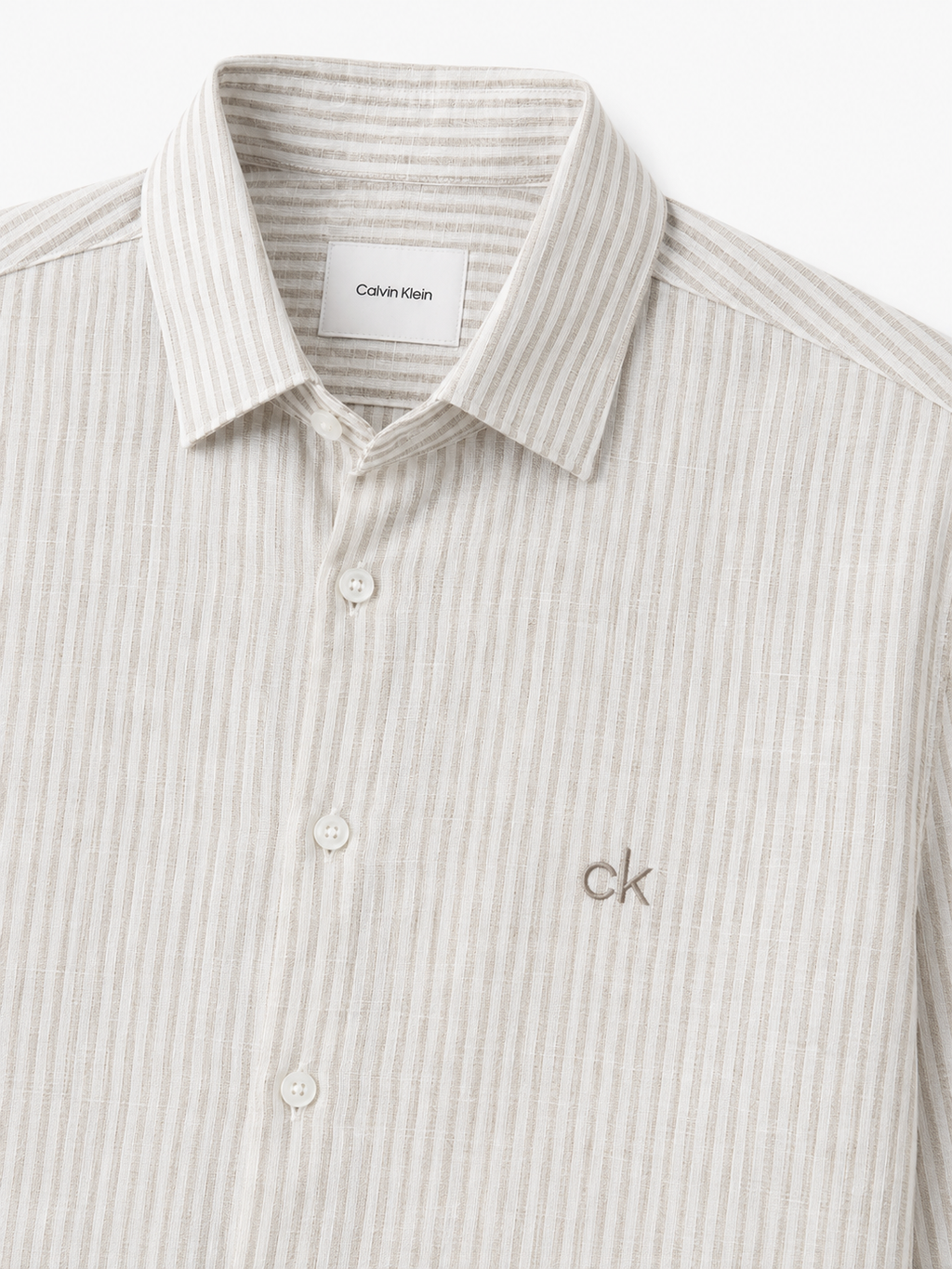 Camisa hombre Calvin Klein lino rayas beig