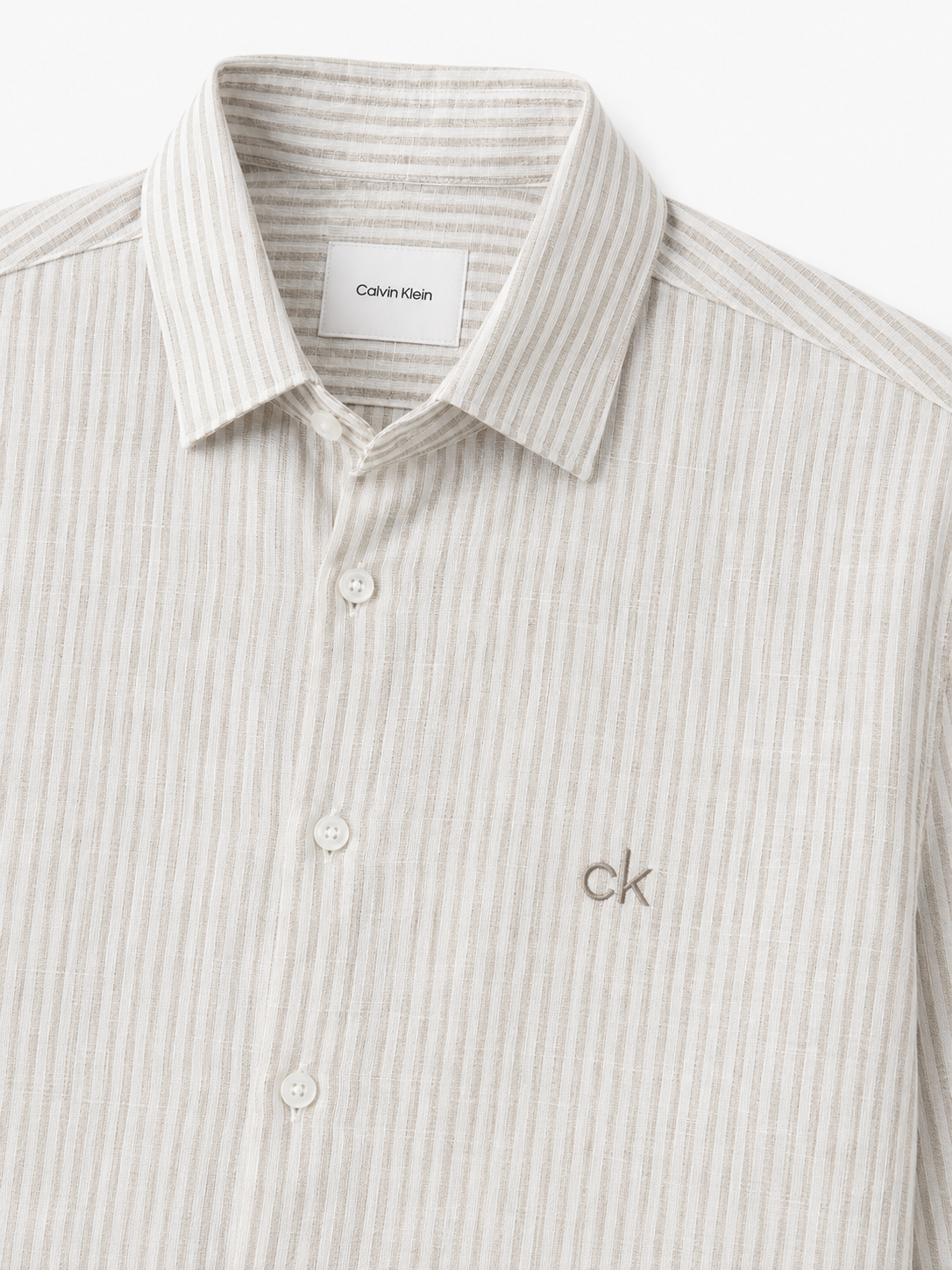 Camisa hombre Calvin Klein lino rayas beig