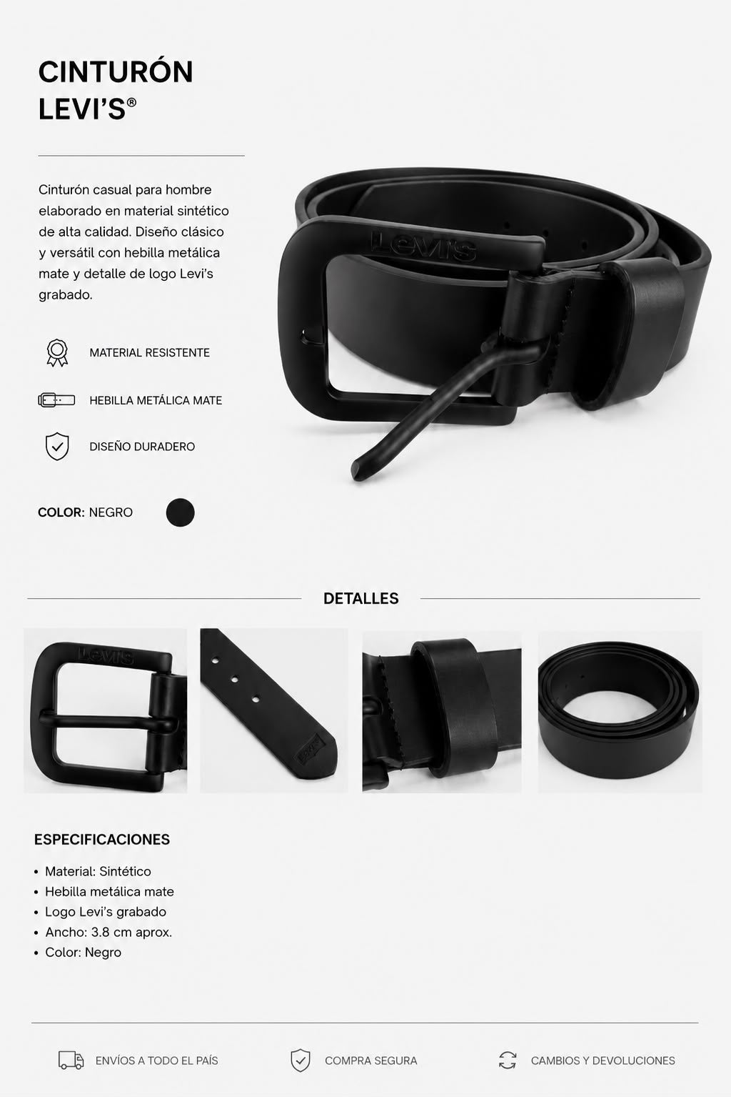 CINTURON NEGRO HOMBRE LEVIS