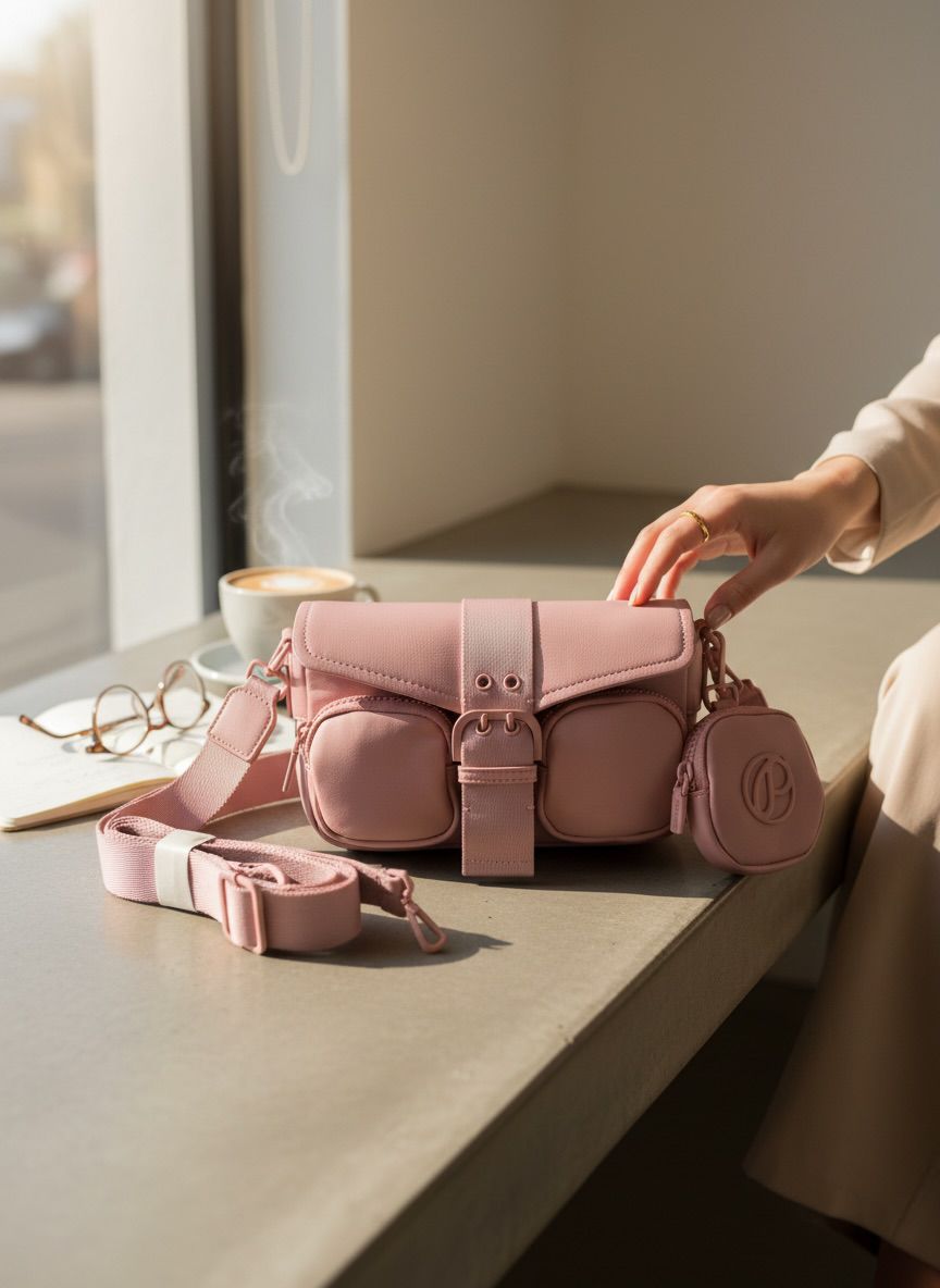 BOLSO BANDOLERA MUJER CON LOGO EN CORREA AJUSTABLE ROSA