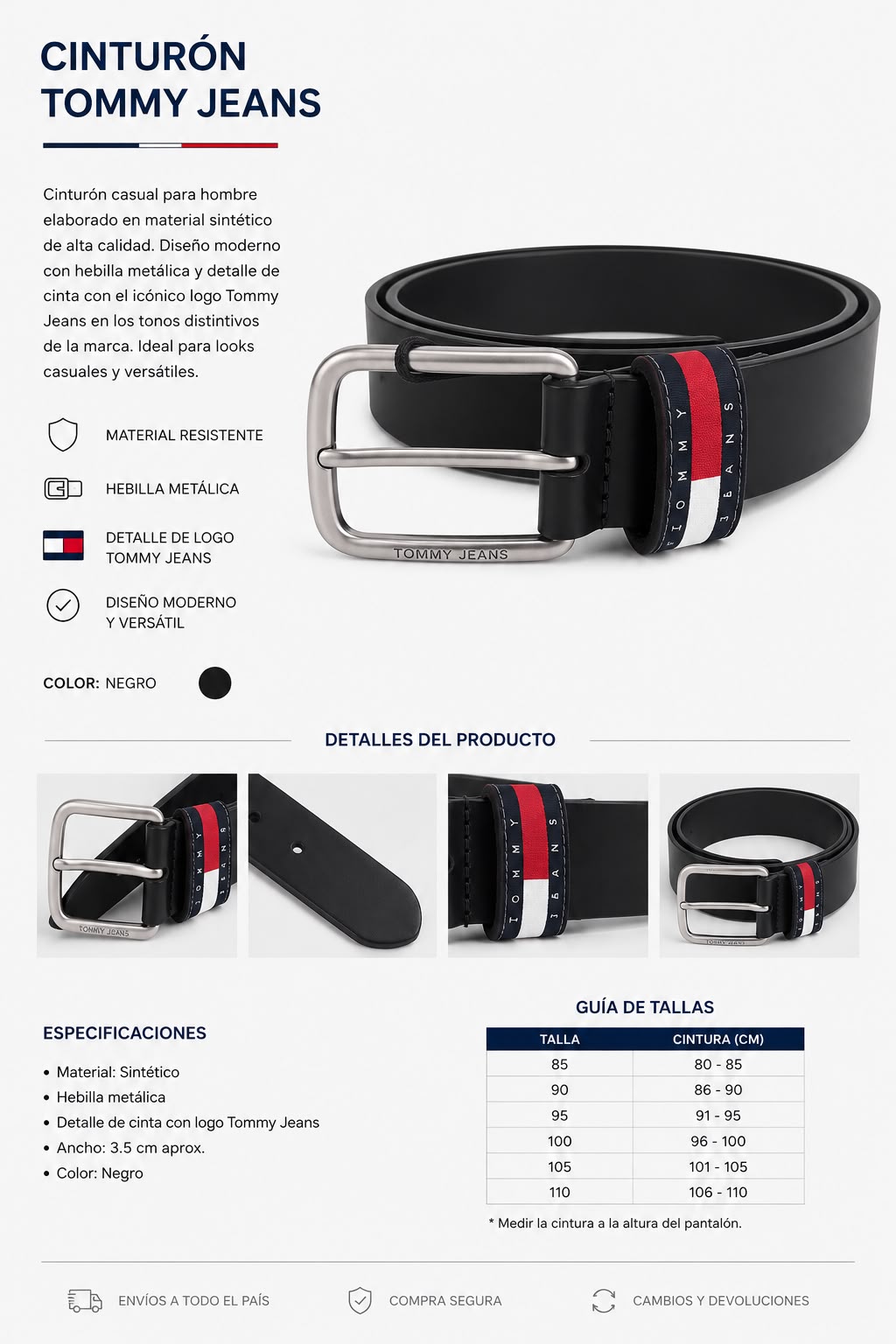 CINTURON TOMMY JEANS NEGRO HOMBRE