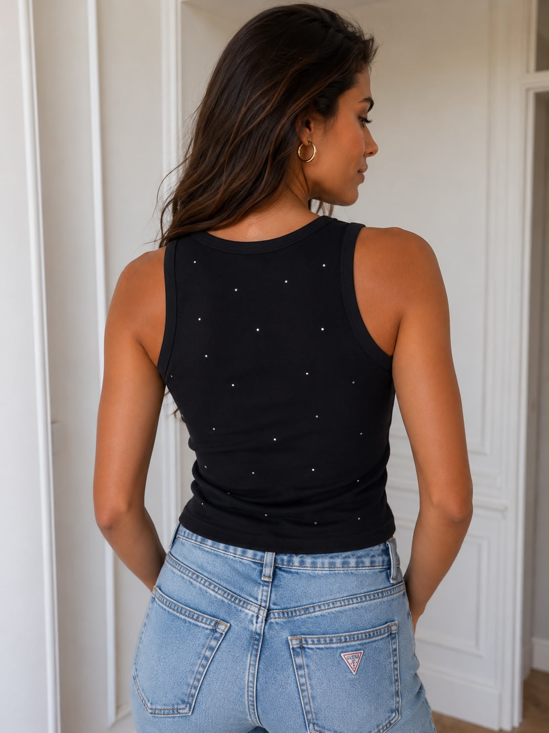 TOP GUESS NEGRO PEDRERIA MUJER